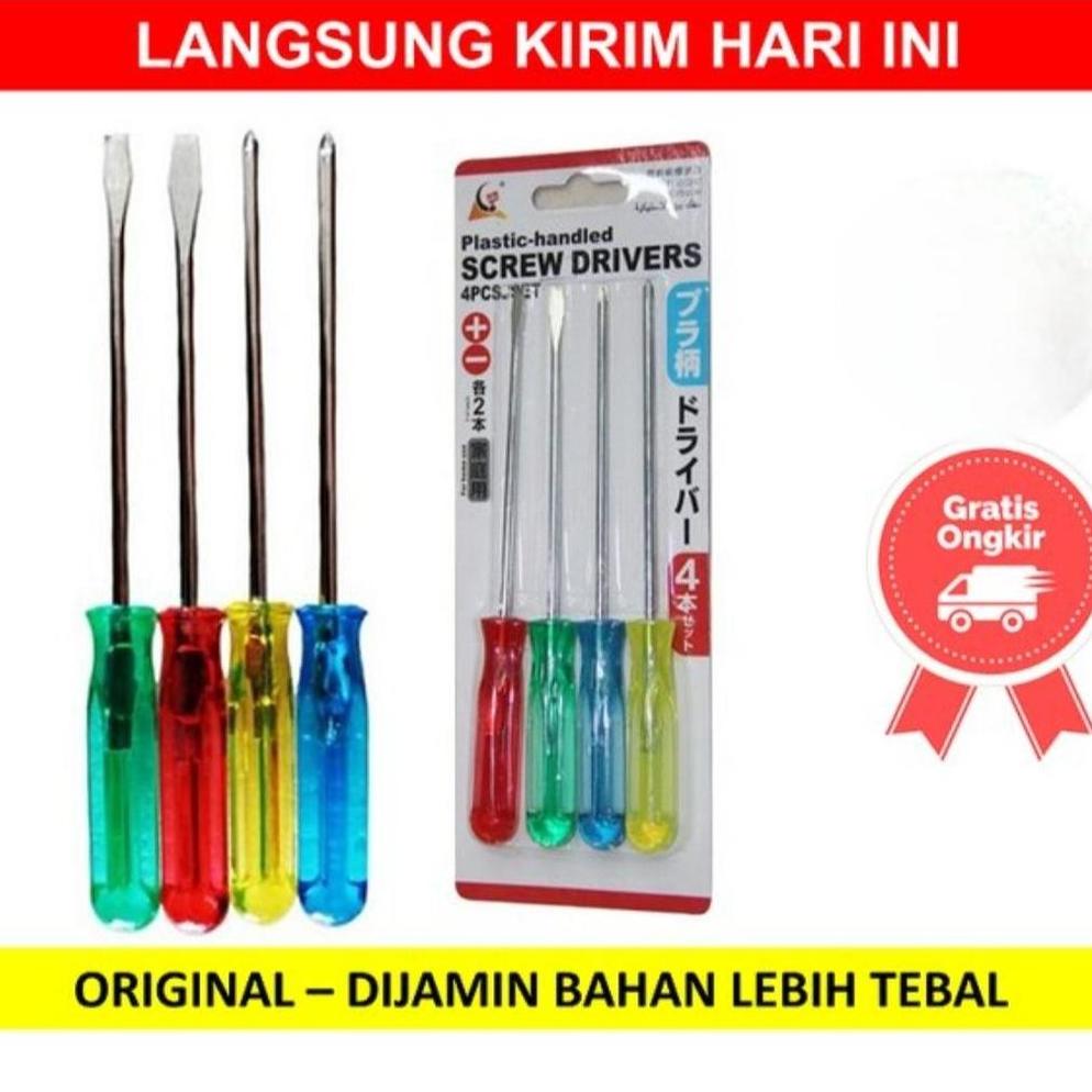Obeng Set 4 Pcs Screwdriver Tools 4in1 Sets Plus Min Serbaguna Perkakas Pertukangan Hand Kit Tool Multifungsi Kokoh Stainless Steel Keyboard Laptop Elektronik
