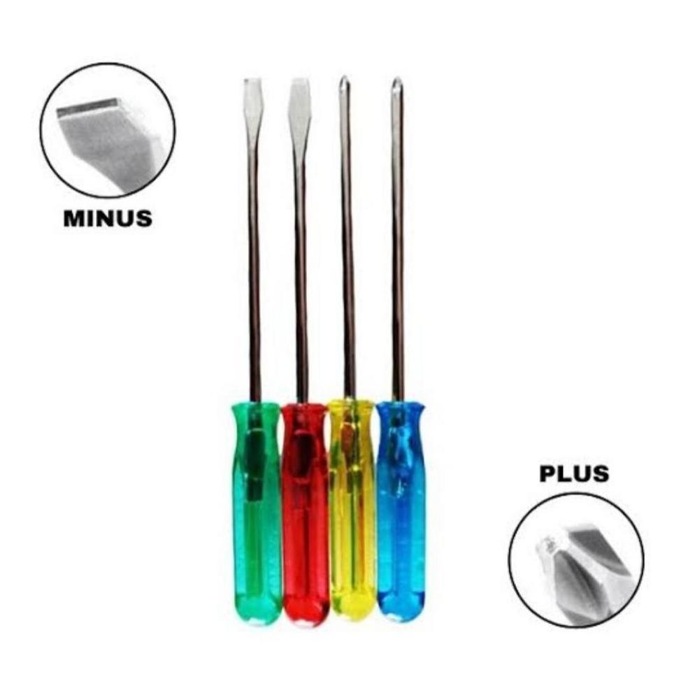 Obeng Set 4 Pcs Screwdriver Tools 4in1 Sets Plus Min Serbaguna Perkakas Pertukangan Hand Kit Tool Multifungsi Kokoh Stainless Steel Keyboard Laptop Elektronik