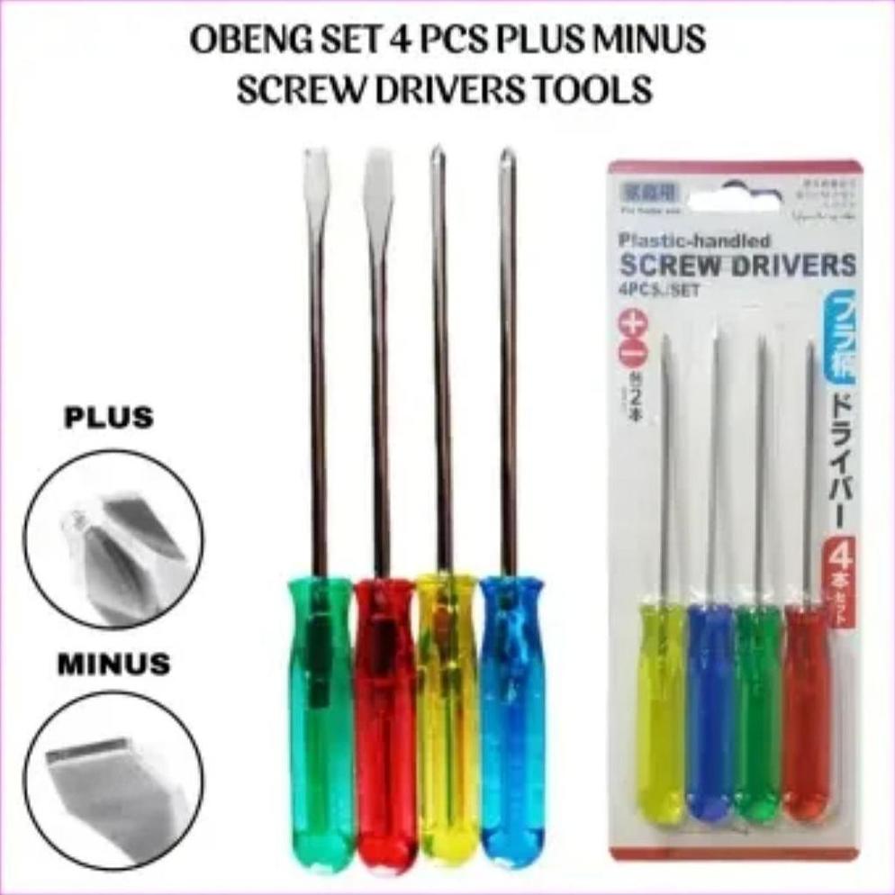 Obeng Set 4 Pcs Screwdriver Tools 4in1 Sets Plus Min Serbaguna Perkakas Pertukangan Hand Kit Tool Multifungsi Kokoh Stainless Steel Keyboard Laptop Elektronik