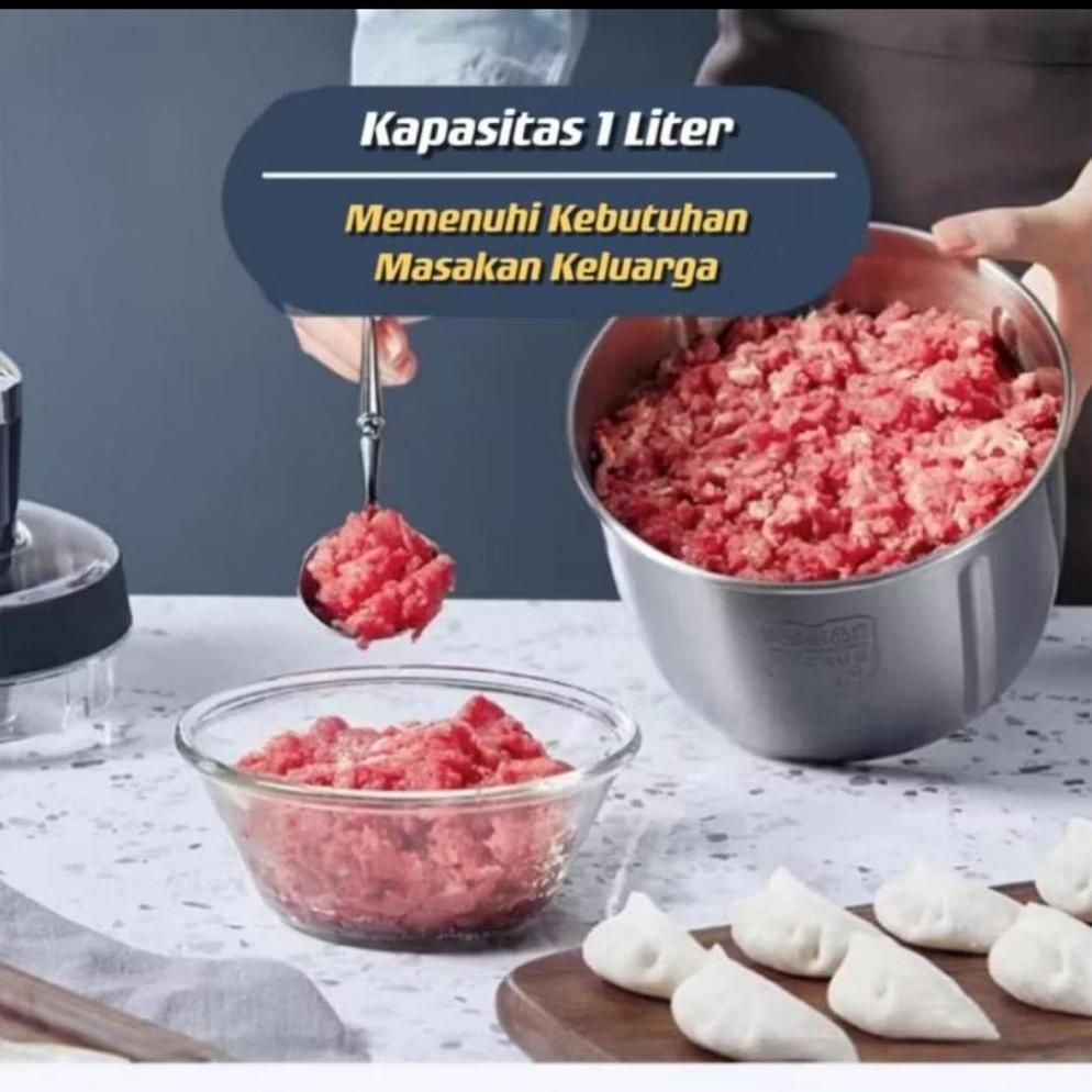 Blender Daging Chopper Stainless Mini Portable 1 Liter Penggiling Daging Alat Masak Dapur Serbaguna Aksesoris Mpasi Bayi Minced Beef Meat Pemotong Multifungsi