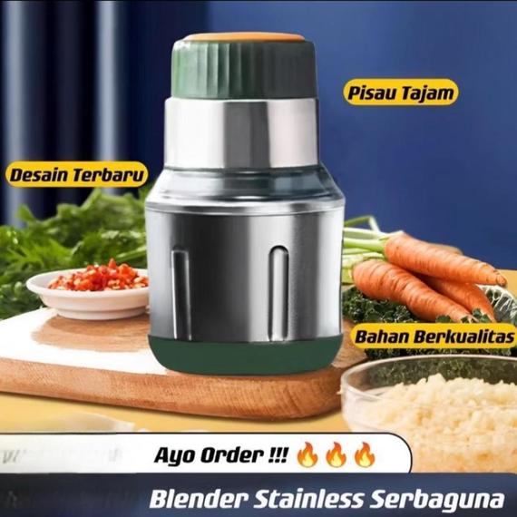 Blender Daging Chopper Stainless Mini Portable 1 Liter Penggiling Daging Alat Masak Dapur Serbaguna Aksesoris Mpasi Bayi Minced Beef Meat Pemotong Multifungsi