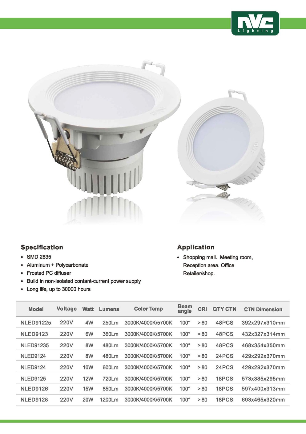 NLED912 Series Down Light Page 2