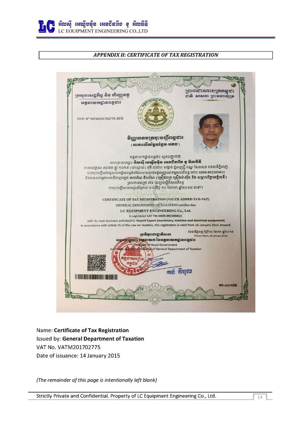 LC Certificate & Tax