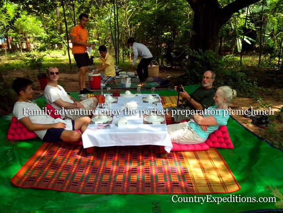 Family with luxury picnic