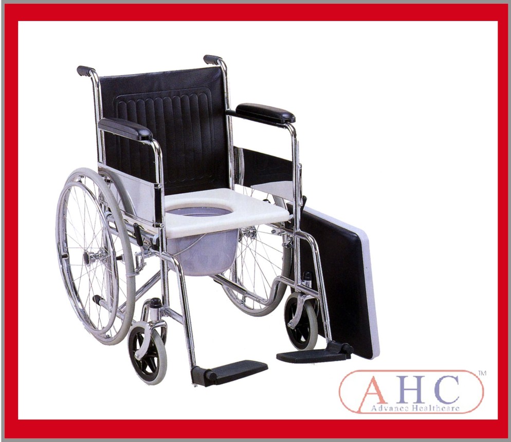 Steel Frame Foldable Commode Wheelchair