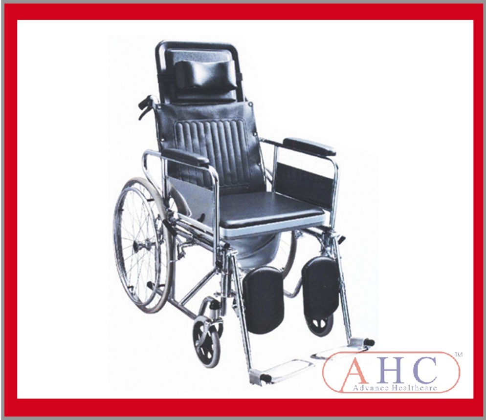 Reclining High Back Steel Commode Wheelchair