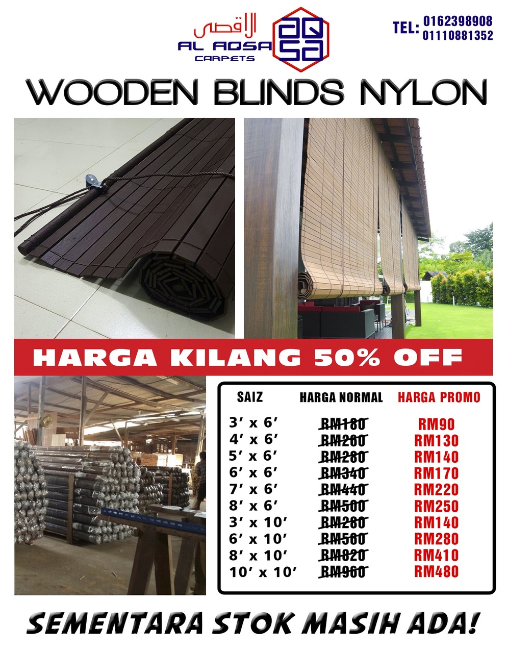 Alaqsa-Carpets-Now-at-DKebun-Commercial-Centre-Wooden-Blinds-Nylon #AlaqsaCarpets