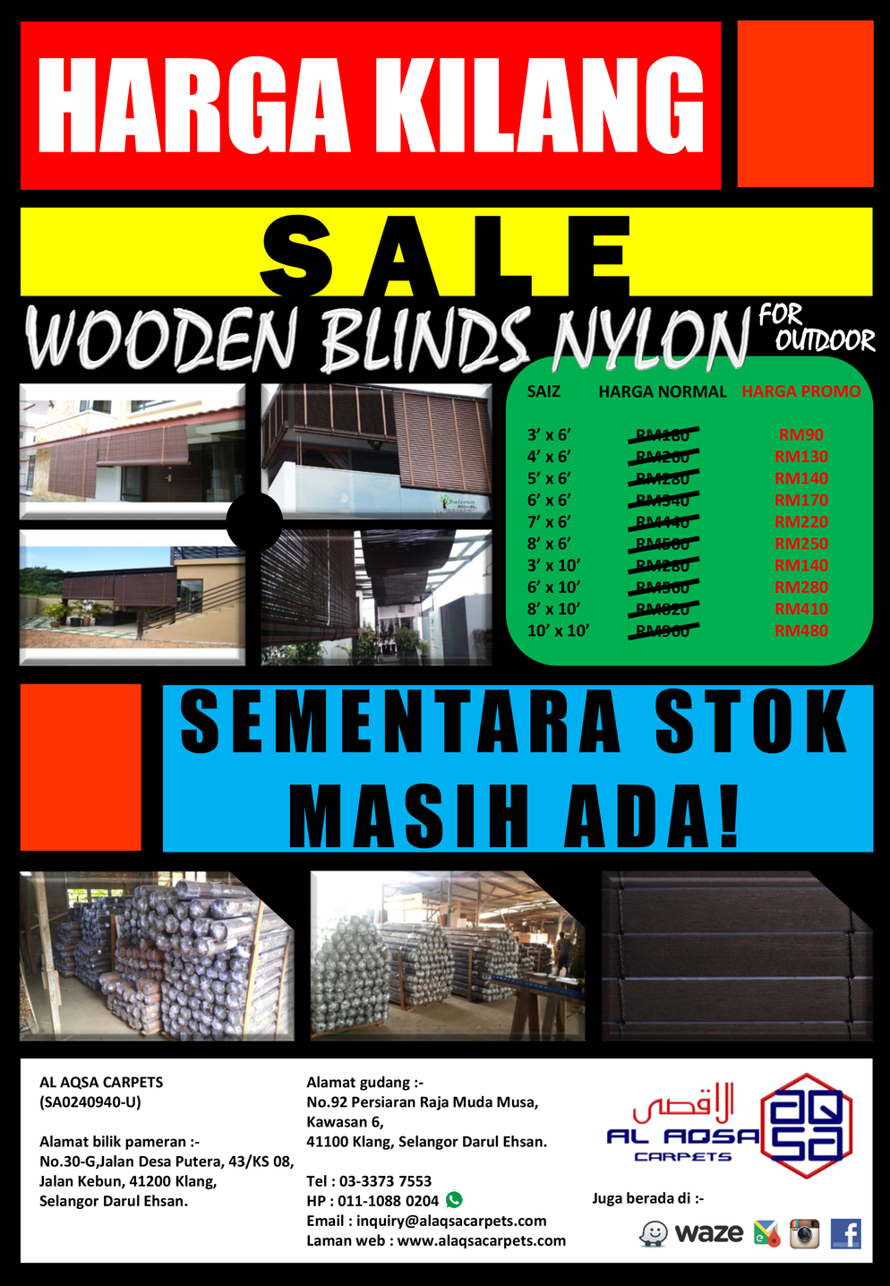 Alaqsa Carpets is Now at DKebun Commercial Centre Wooden Blinds Nylon carpet AlaqsaCarpets