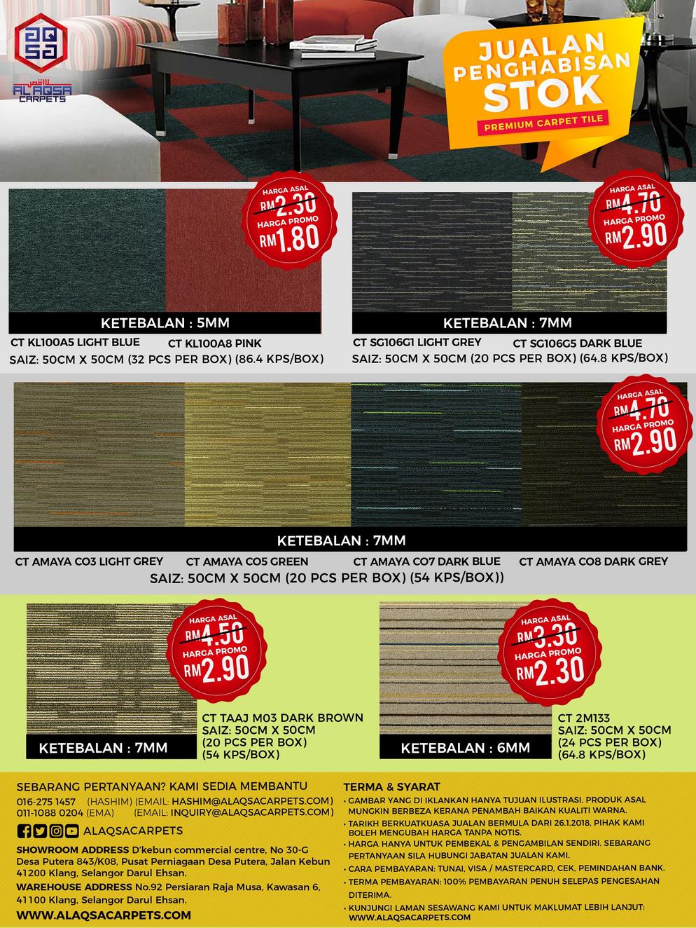 ALAQSA CARPETS JUALAN PENGHABISAN STOK CARPET TILE