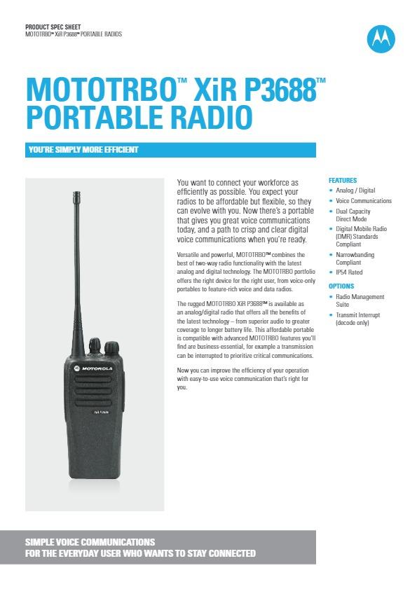 MOTOTRBO XiR P3688 Portable Radio