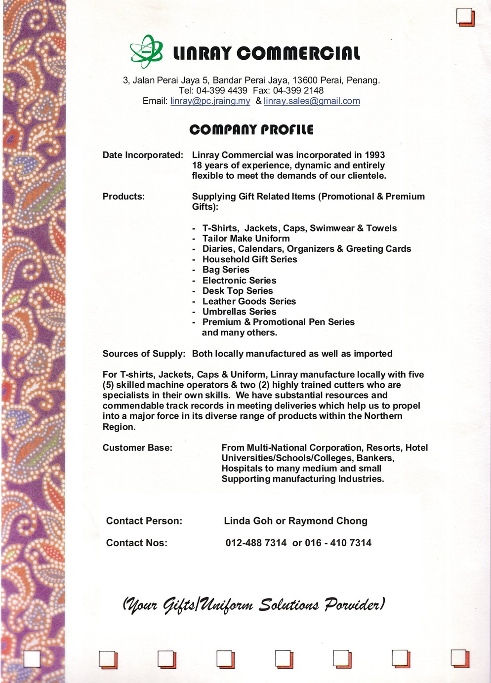 LINRAY COMPANY PROFILE