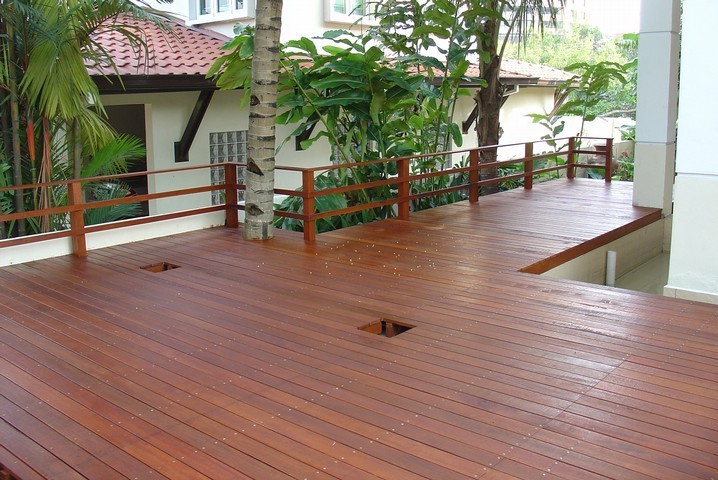 Timber deck around fish pond