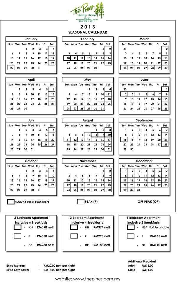 seasonal calendar 2013