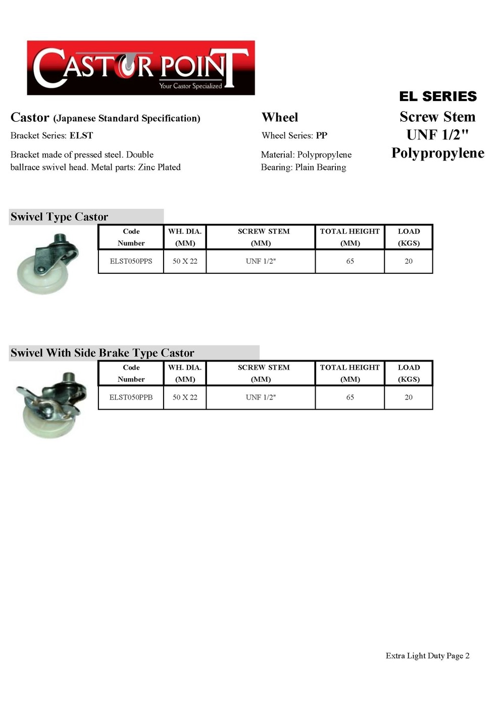 Extra Light Duty Screw Stem UNF 1/2" PP