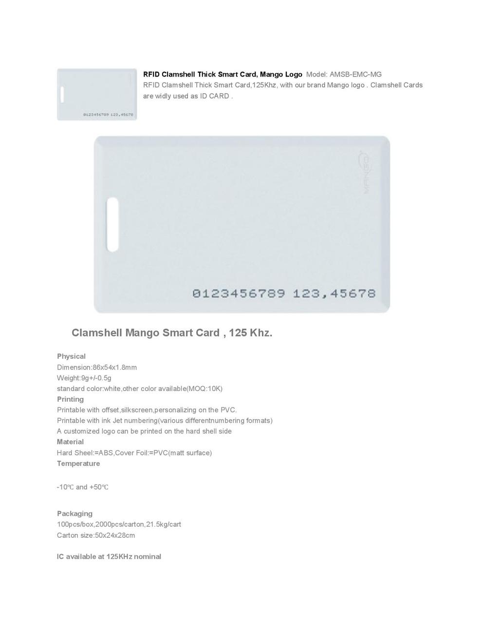 RFID Clamshell Thick Smart Card