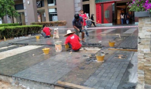 Floor tiling at Merdeka Mall