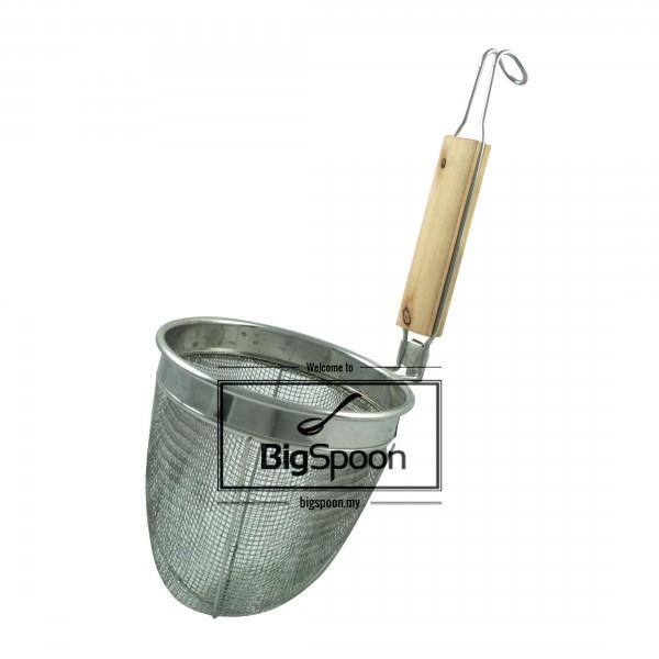 DEEP STRAINER STAINLESS STEEL WITH WOODEN GRIP