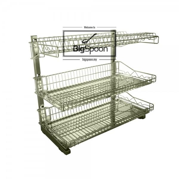 DISH RACK 3 TIERS WITH DOUBLE TRAYS STAINLESS STEEL