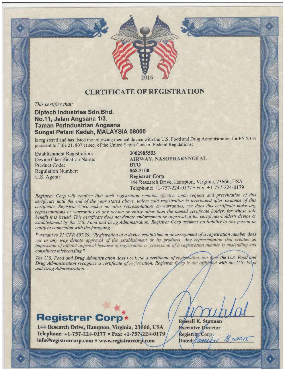 Registrar Corp Nasopharyngeal Airways