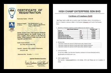 ISO 9002 / Certificate of Compliance RoHS