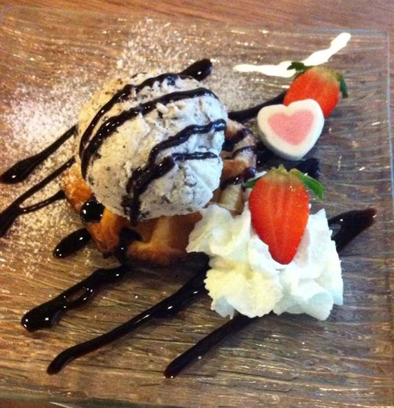 Belgian waffle with ice cream