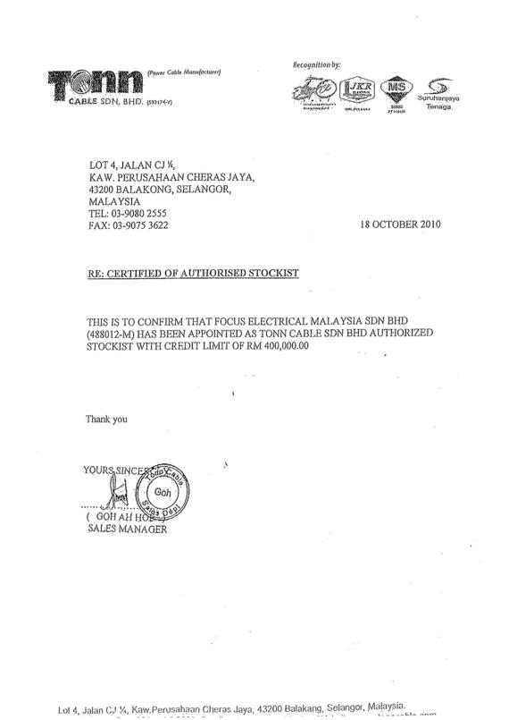 TONN CABLE AUTHORISED STOCKIST