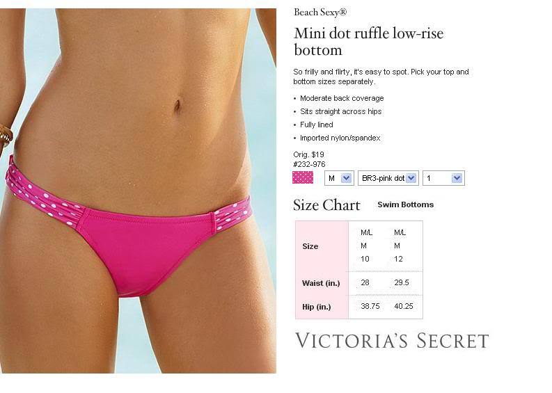 Victoria secret~Mini dot ruffle low-rise bottom #232976  colour:br3-pink dot size:M