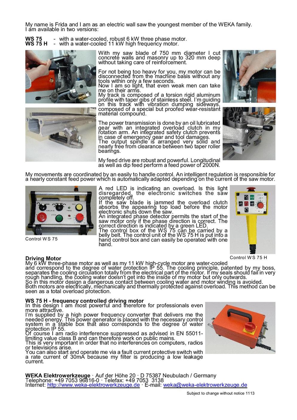 WS75 Electric Rotation Arm Wall Saw