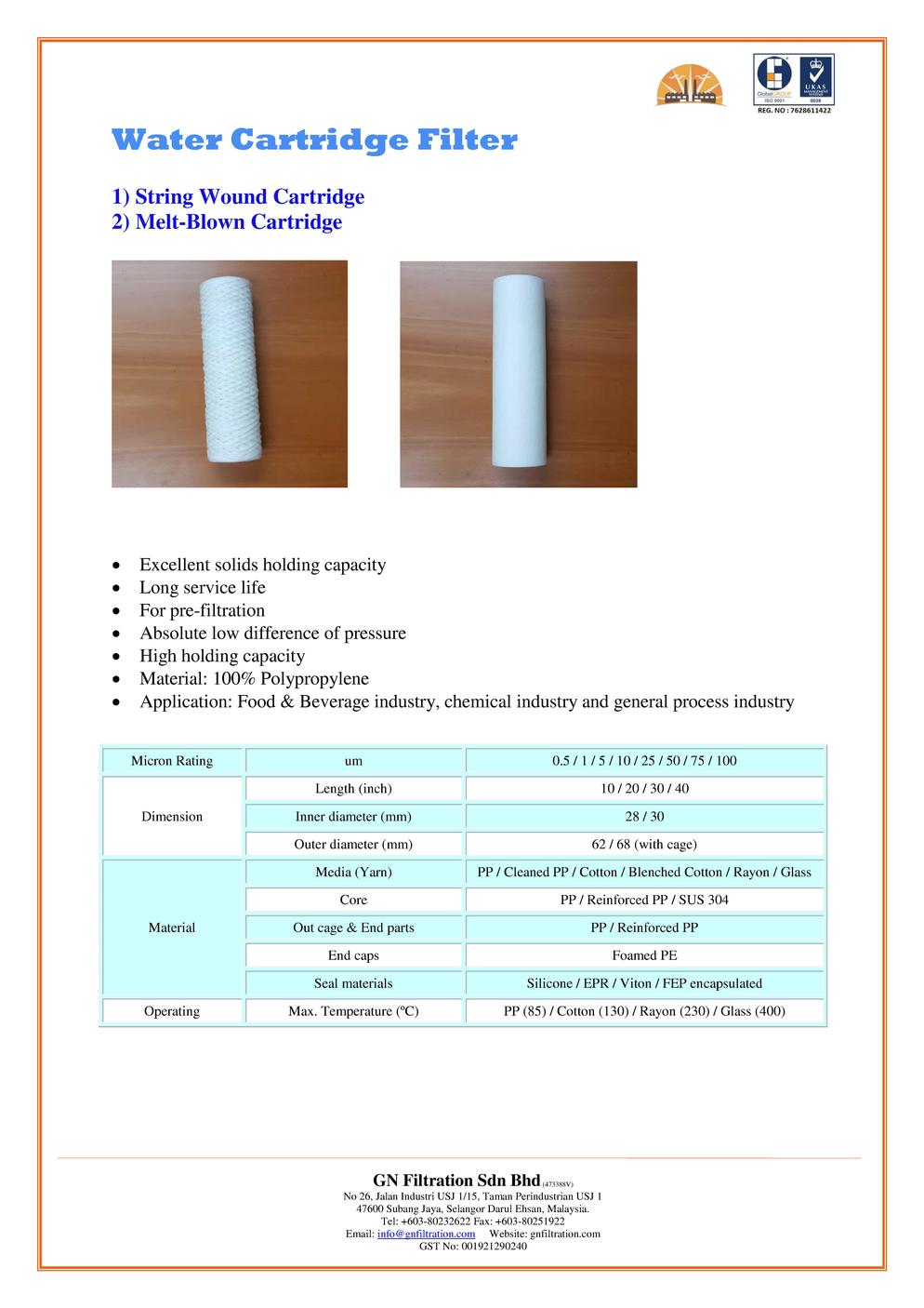 WATER CARTRIDGE FILTER