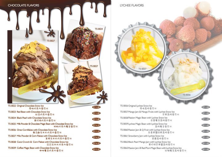 Menu of desserts