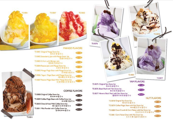 Menu of desserts