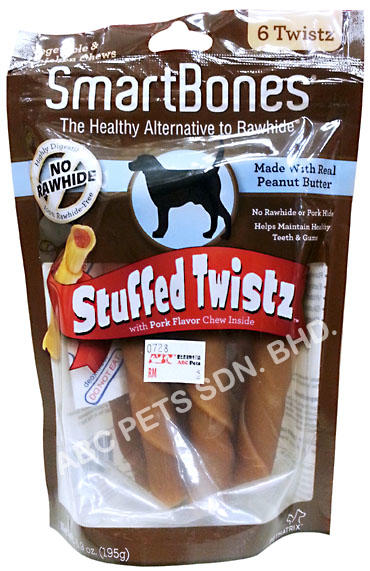 SMARTBONE STUFFED TWISTZ PORK PEANUT BUTTER CHEWS 6PCS