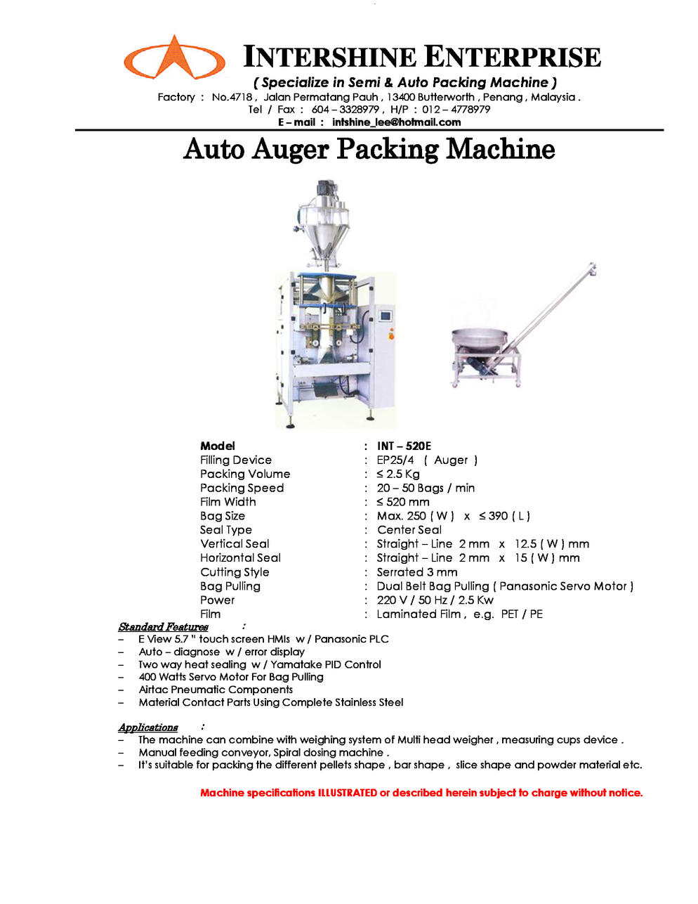 Fully Auto Auger Filling Packaging Machine