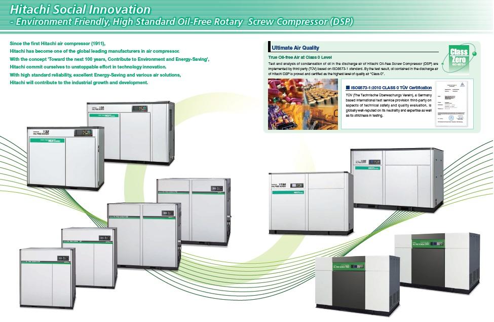 Hitachi Oil Free Screw Air Compressors (Two Stage 22-120KW)