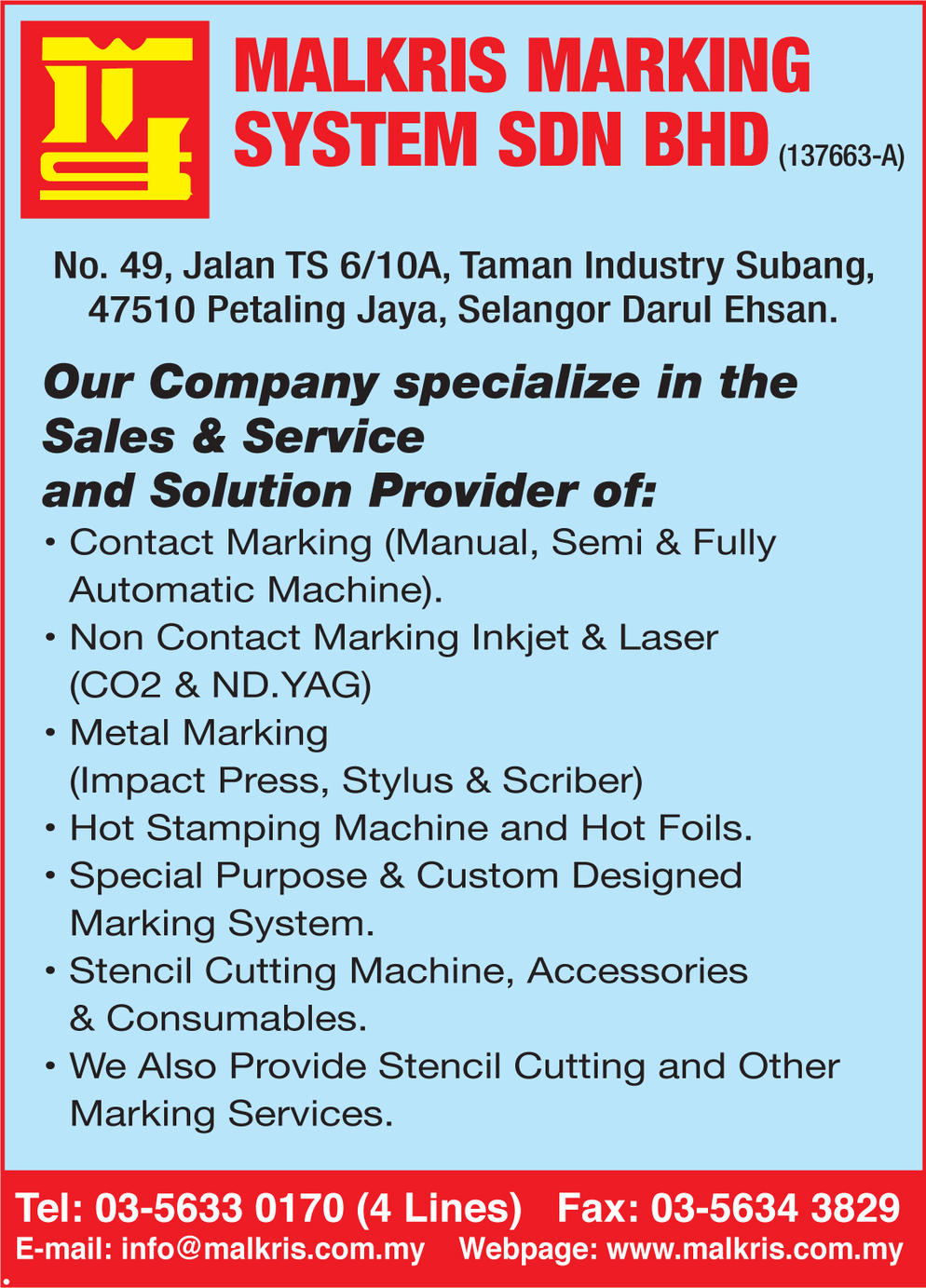 MALKRIS MARKING SYSTEM SDN. BHD.