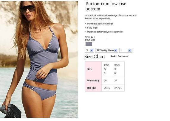 Victoria secret~Button-trim low-rise bottom #261231  colour:s97-twilight blue size:s