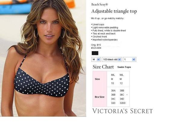 Victoria secret~Adjustable triangle top 223684  103-103-black/white size:M