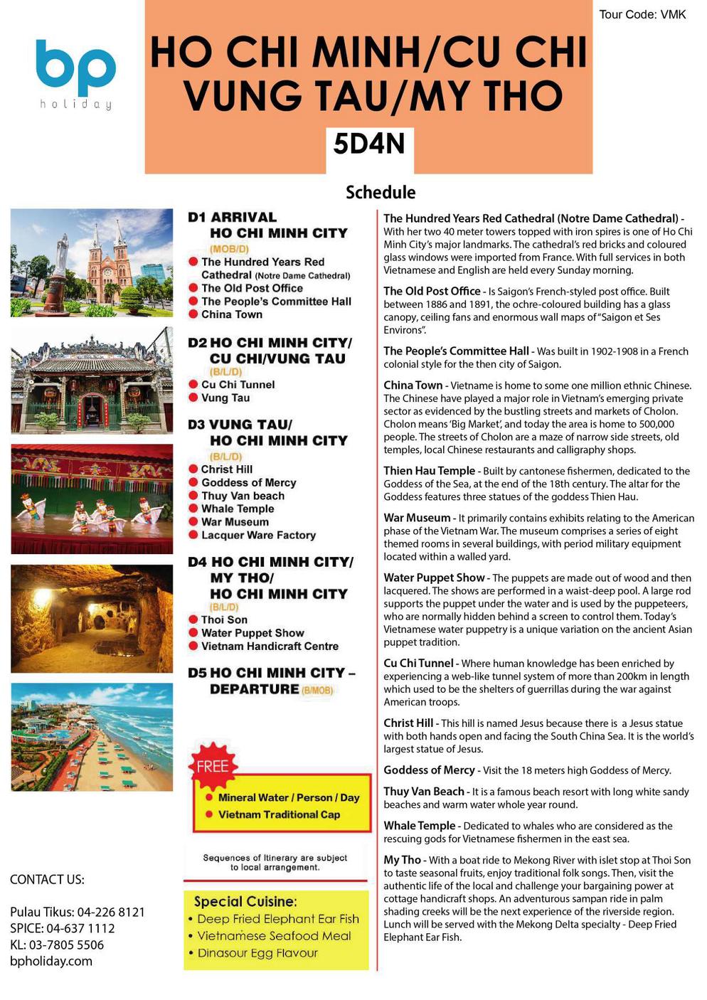 (VMK) 5D4N HO CHI MINH / CHU CHI TUNNEL / VUNG TAU / MY THO