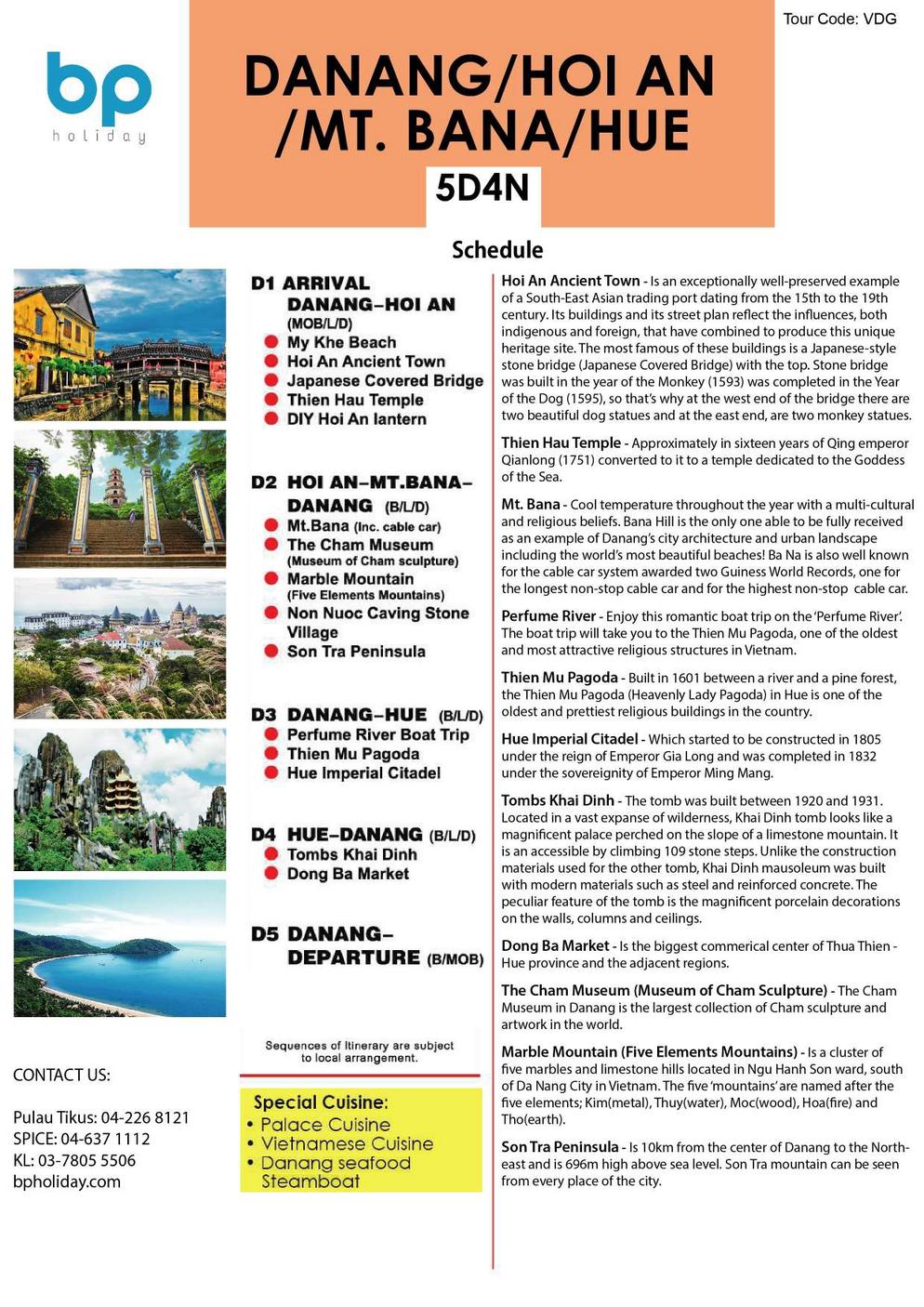 (VDG) 5D4N DANANG / HUE / HOI AN / MT.BANA