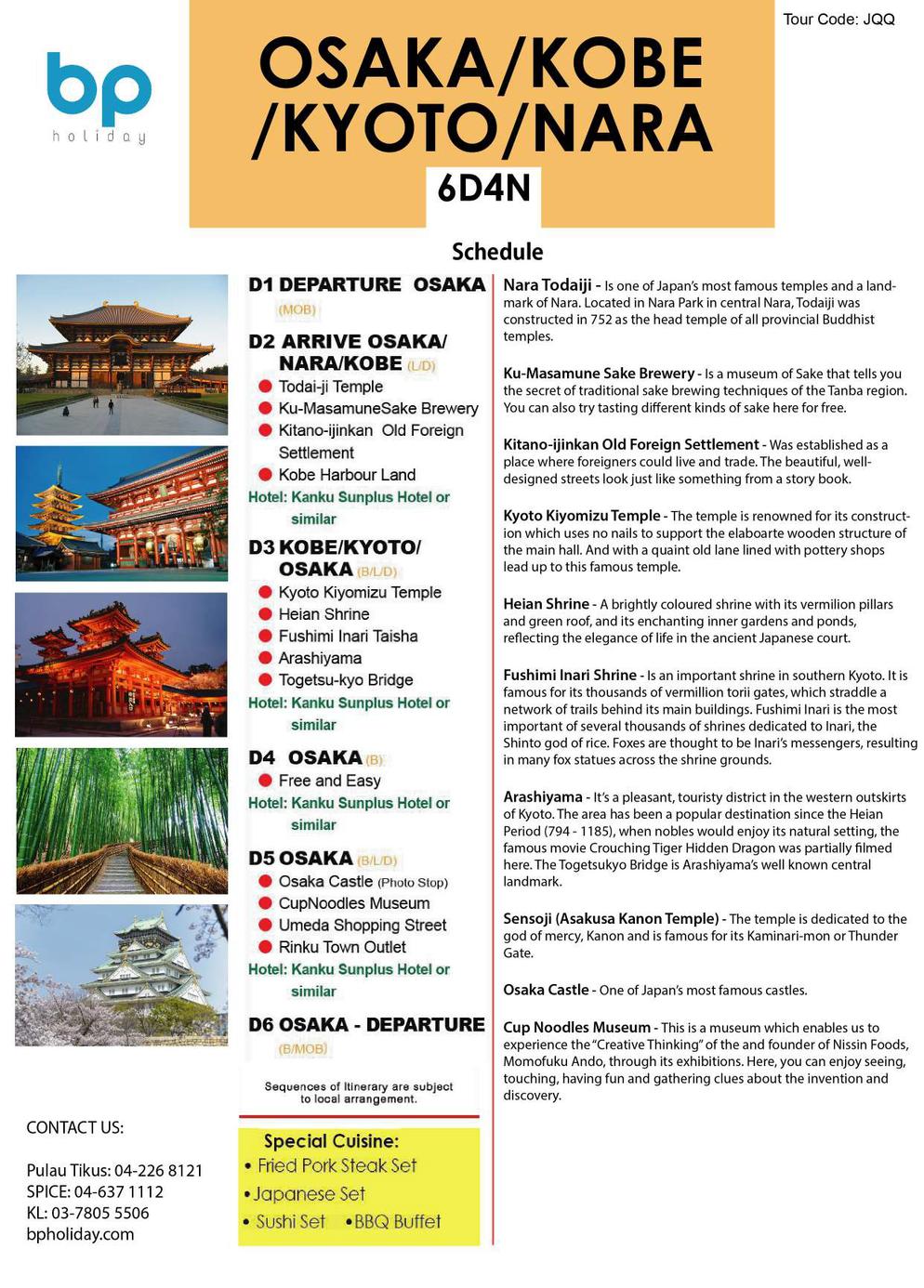 (JQQ) 6D4N OSAKA / KOBE / KYOTO / NARA (SAKURA SEASON – Subject to weather conditions)