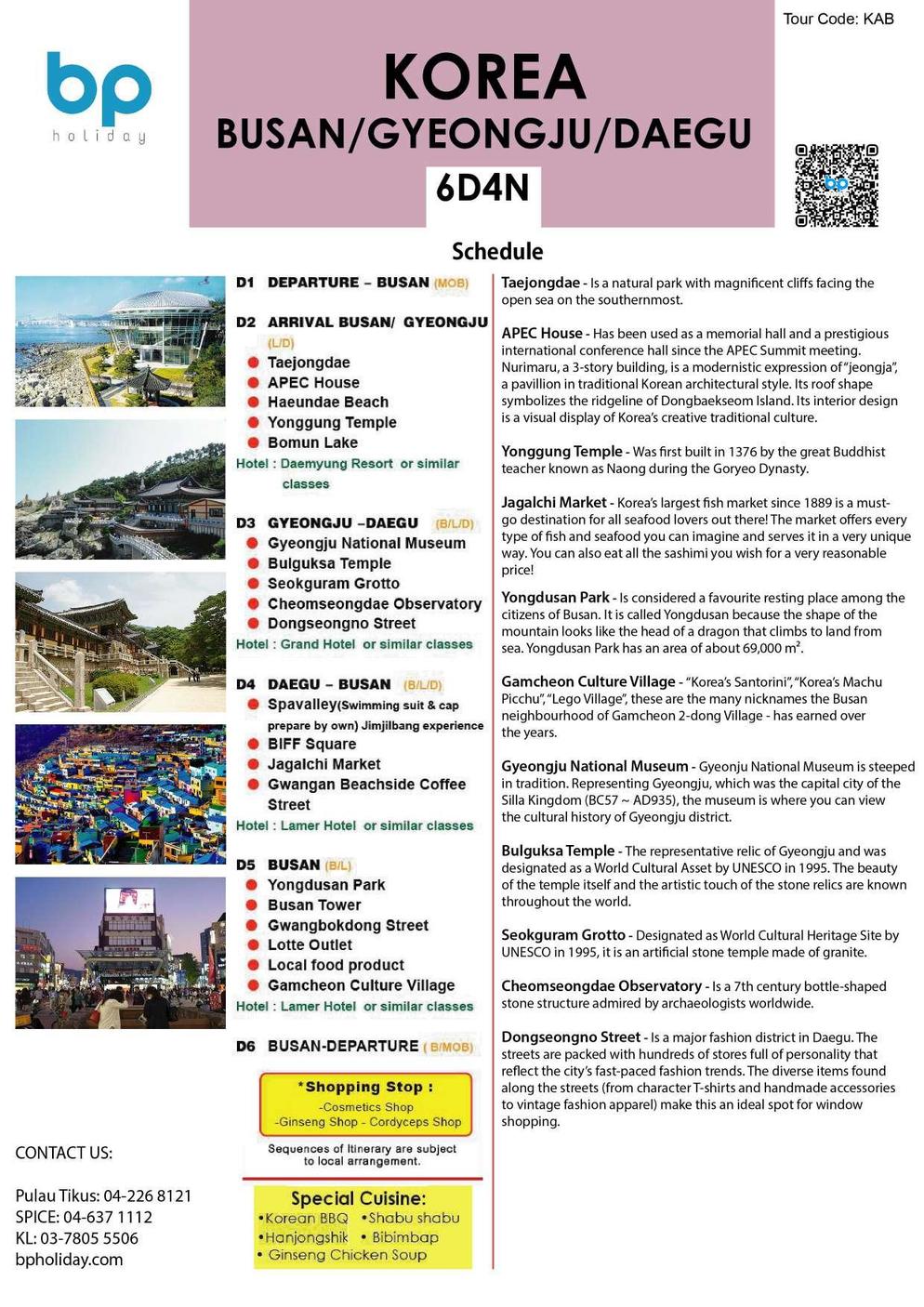 (KAB) 6D4N BUSAN / GYEONGJU / DAEGU