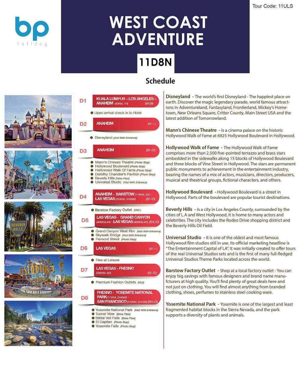 11D8N [11ULS ] USA WEST COAST