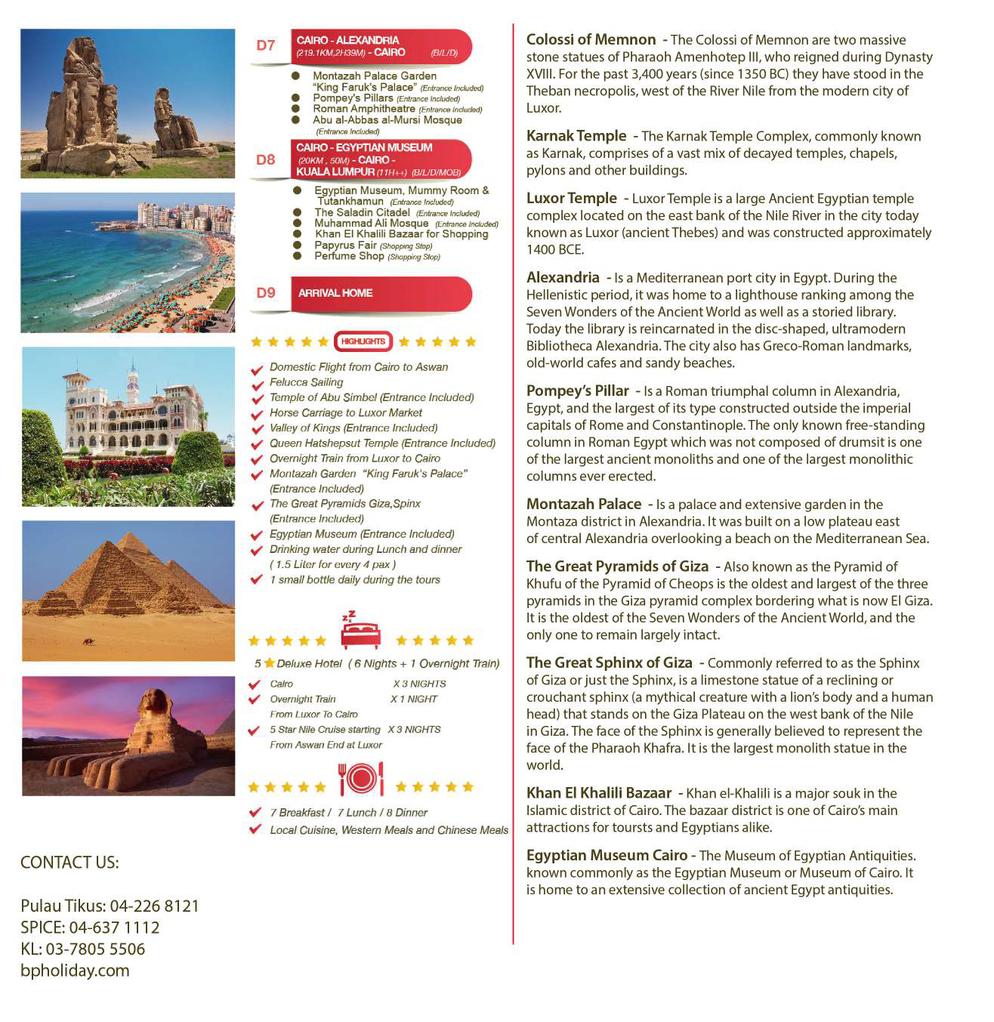 (9XCC) 9D7N MYSTERIOUS EGYPT  (CAIRO, ALEXANDRIA, ASWAN, ABU SIMBEL, NILE CRUISE, LUXOR) – 1 WAY DOMESTIC FLIGHT & OVERNIGHT TRAIN