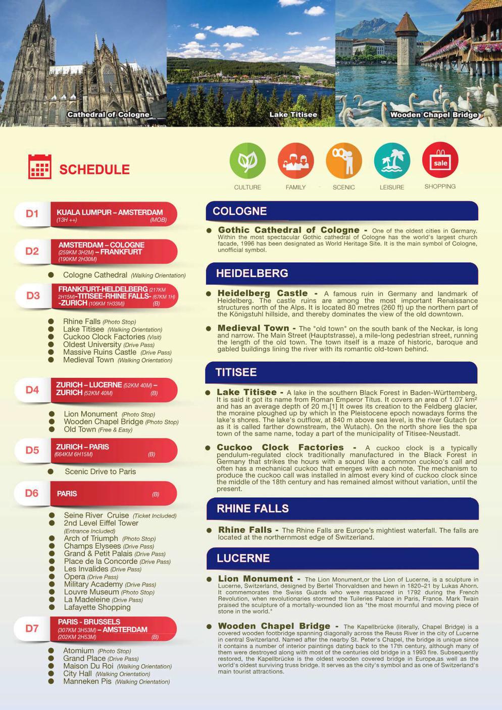 (10EHH) 10D7N BEST OF EUROPE (TITISEE, RHINE FALL, ZURICH, LUCERNE, HEIDELBERG, COLOGNE, AMSTERDAM, BRUSSEL, PARIS)