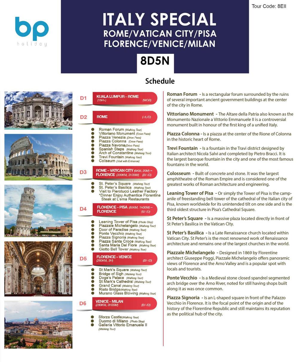 [8EII] 8D5N Italy Special