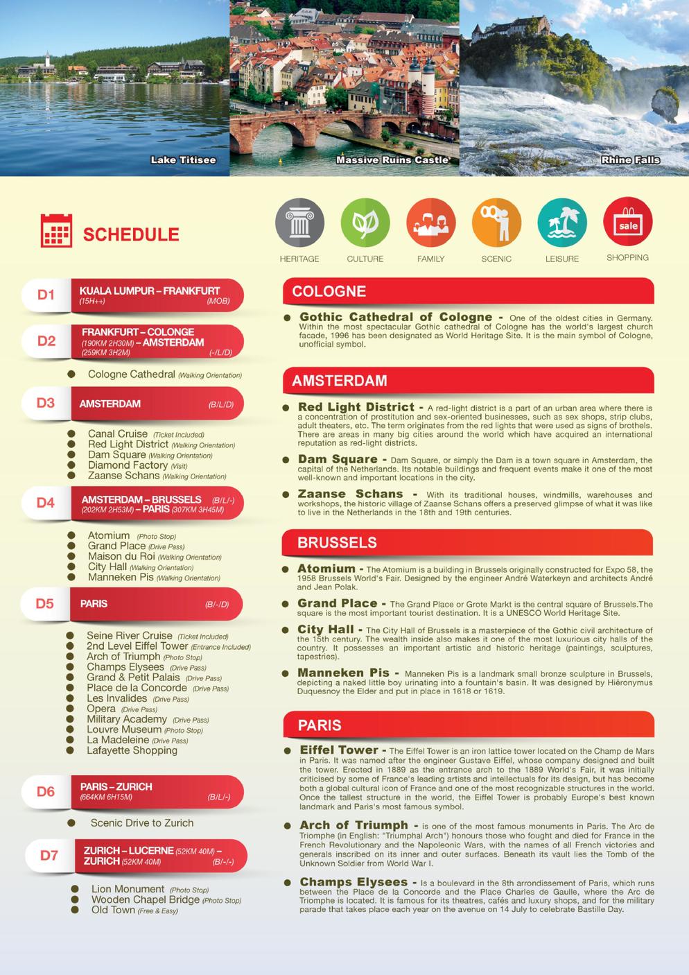 [10EFF] 10D7N EUROPE LEGEND （Netherlands/Germany/Belgium/Switzerland/France）