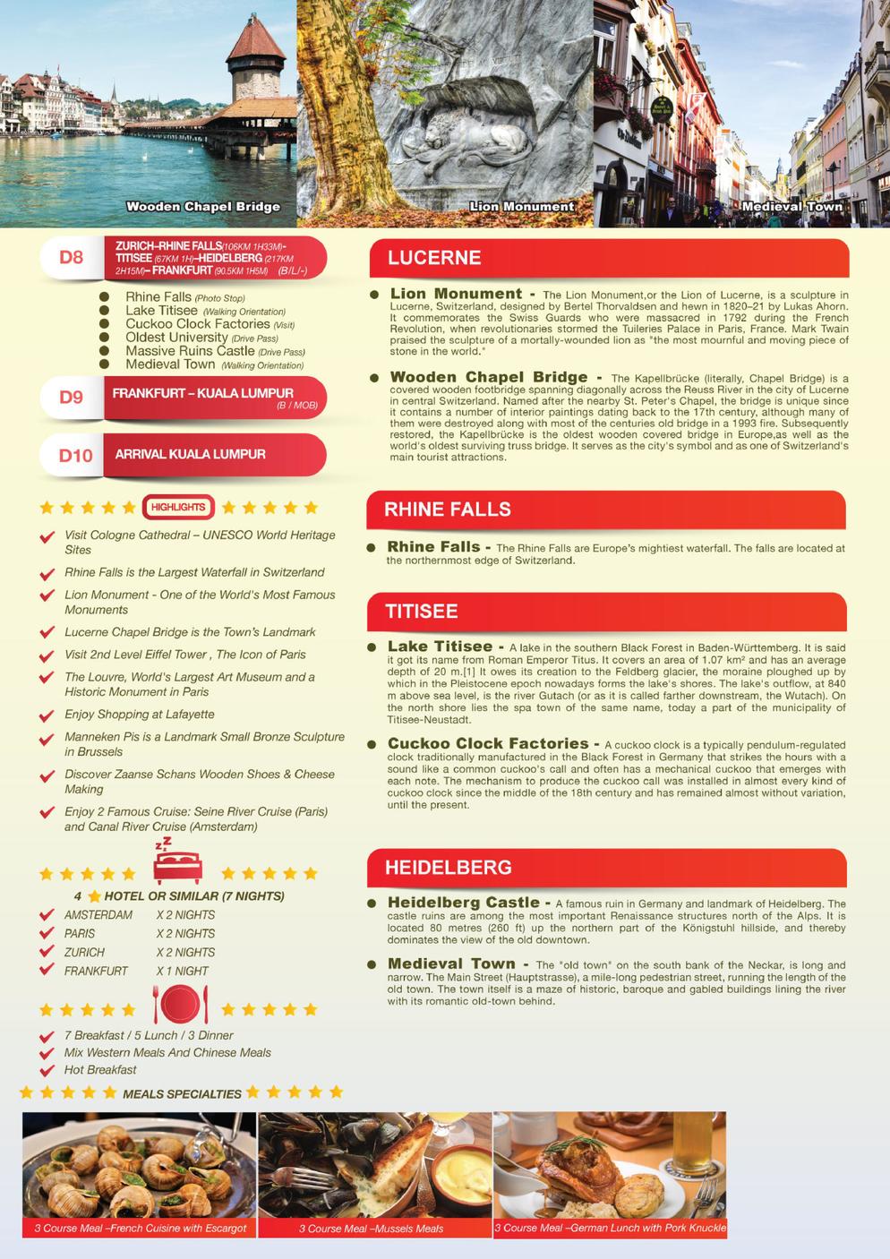 [10EFF] 10D7N EUROPE LEGEND （Netherlands/Germany/Belgium/Switzerland/France）