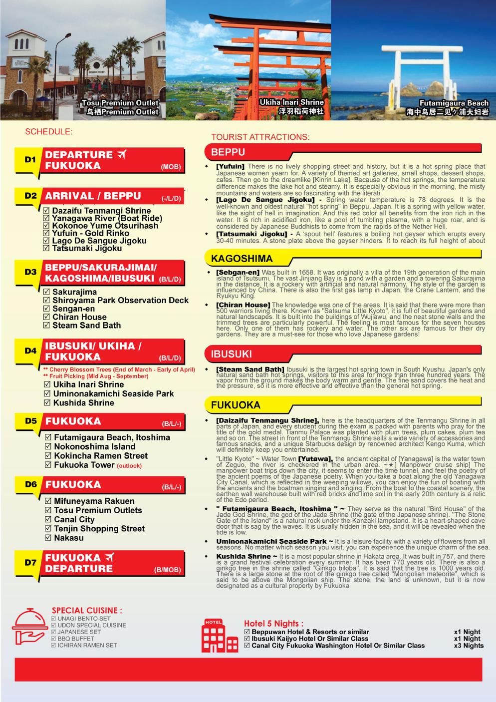 [JFA] 7D5N KYUSHU (FUKUOKA/BEPPU/KAGOSHIMA/UKIHA)