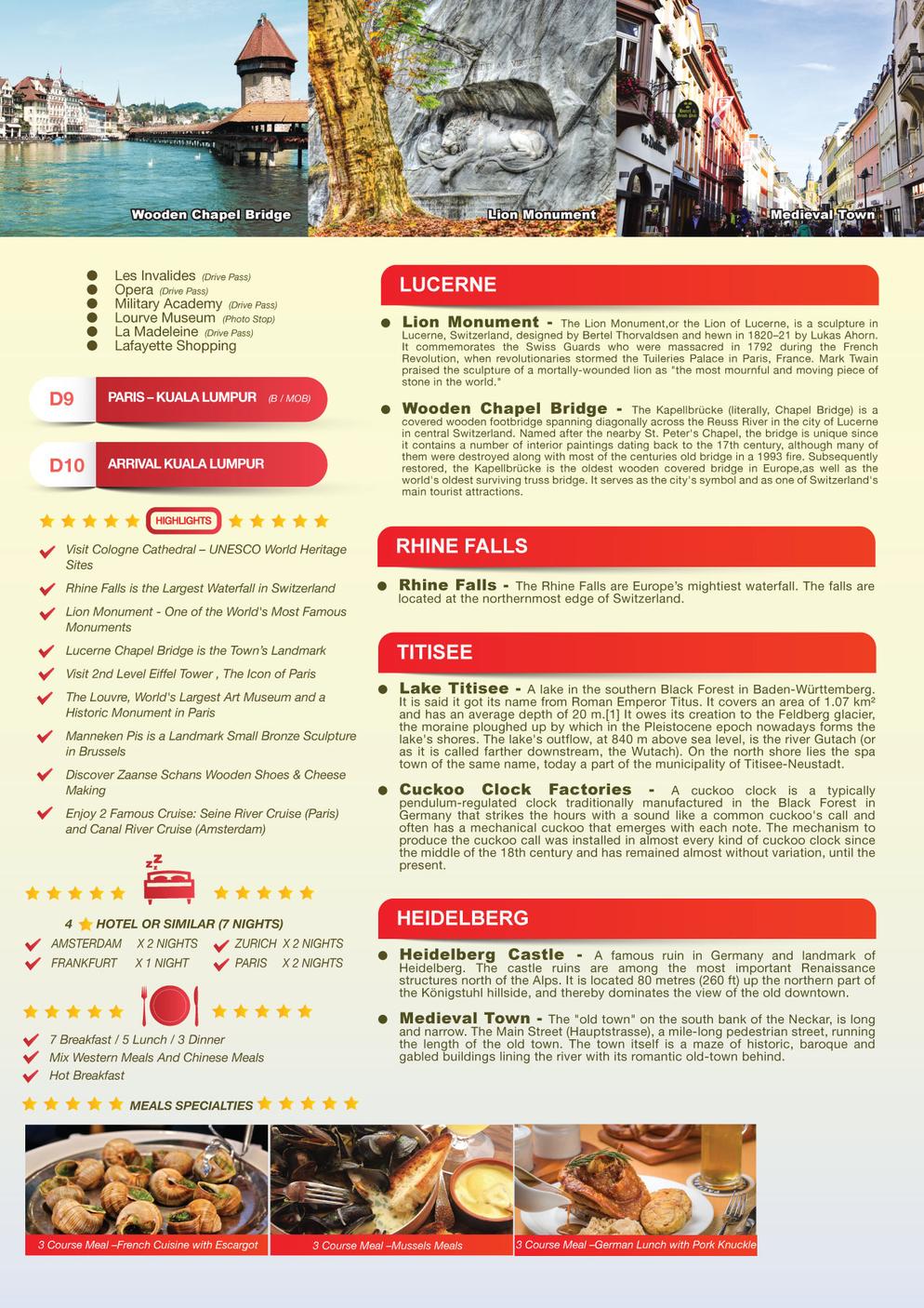 [10EPP] 10D7N EUROPE LEGEND (TITISEE, RHINEFALL, ZURICH, LUCERNE, HEIDELBERG, COLOGNE, AMSTERDAM, BRUSSEL, PARIS)