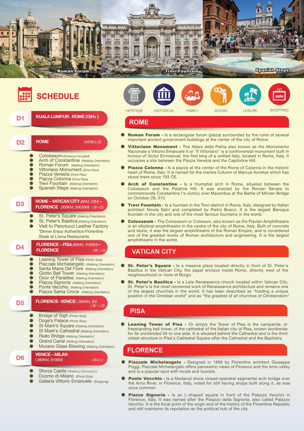 (8ERG) 8D5N ITALY & GENEVA TOUR (ROME, VANTICAN CITY, PISA, FLORENCE, VENICE, MILAN, GENEVA)